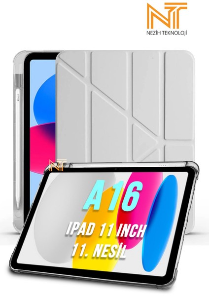 iPad 11. Nesil A16 2025 11 Inch Uyumlu Tri Folding Kalem Bölmeli Uyku Modlu Akıllı Kılıf