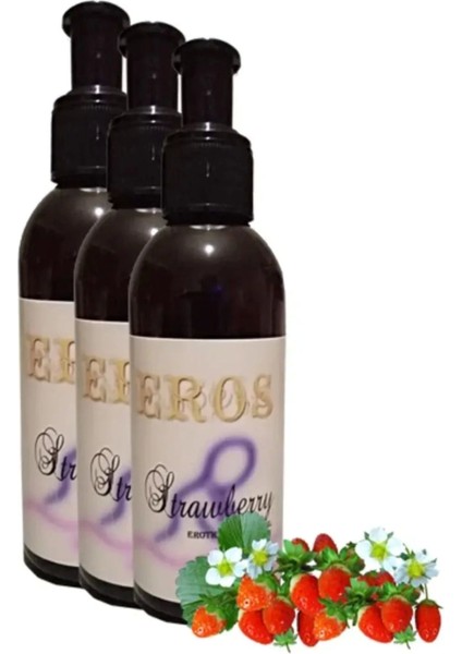 Hologramlı Strawberry €rotic Massage Oıl 360ML Çilek Kokulu €rotik Masaj Yağı x 3 Adet