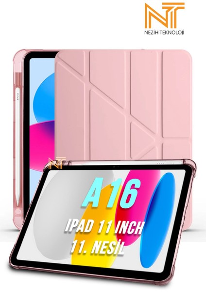 iPad 11. Nesil A16 2025 11 Inch Uyumlu Tri Folding Kalem Bölmeli Uyku Modlu Akıllı Kılıf