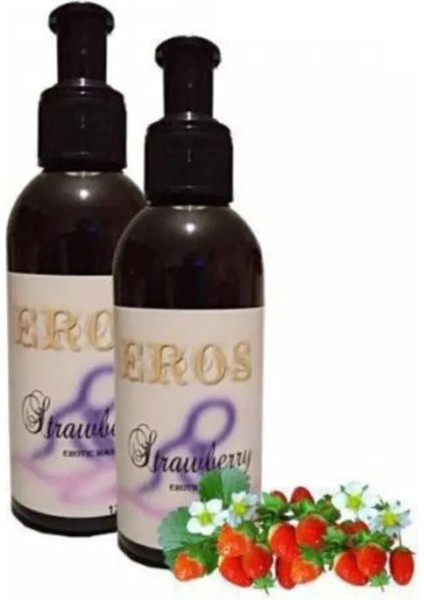 Hologramlı Strawberry €rotic Massage Oıl 240ML Çilek Kokulu €rotik Masaj Yağı x 2 Adet