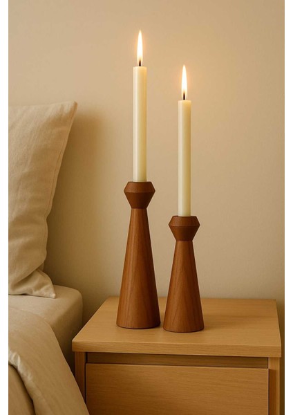 El Yapımı Doğal Ahşap Şamdan Seti 20CM ve 17,5cm, Rustik Dekoratif, Modern Tasarım fiyatları