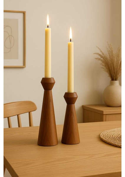 El Yapımı Doğal Ahşap Şamdan Seti 20CM ve 17,5cm, Rustik Dekoratif, Modern Tasarım modelleri