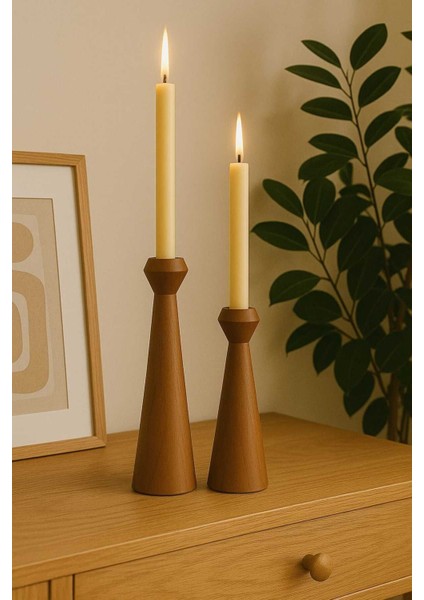 El Yapımı Doğal Ahşap Şamdan Seti 20CM ve 17,5cm, Rustik Dekoratif, Modern Tasarım fırsatları