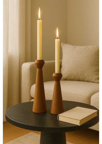 El Yapımı Doğal Ahşap Şamdan Seti 20CM ve 17,5cm, Rustik Dekoratif, Modern Tasarım indirimleri