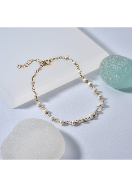 14 Ayar Altın Kaplama Minimal Doğal Inci El Yapımı Gümüş Bileklik - CBS00135 fiyatları