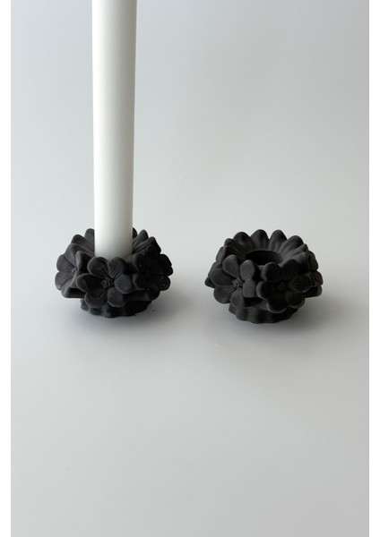 2'li Antrasit Çiçek Şamdan Mumluk Seti, Şık ve Modern Tasarım