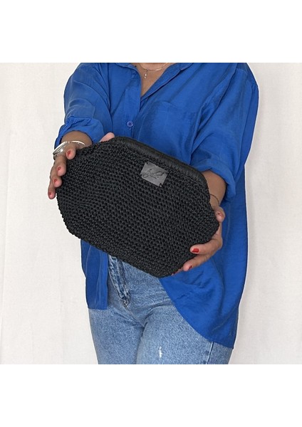 Iris Kadın Burslu Astarlı Kağıt Ip Çanta , Hasır Örgü Clutch, El Çantası, Portföy