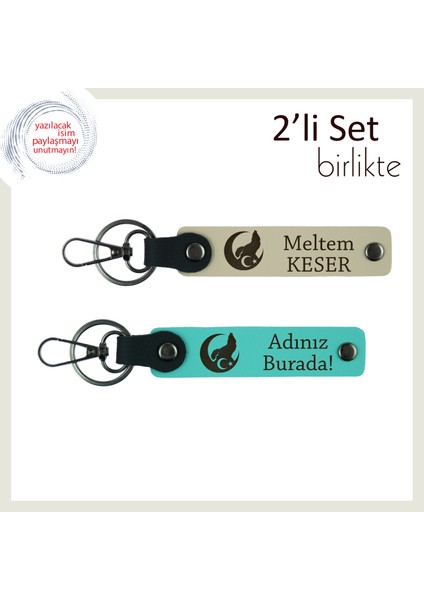 Isminle Sana Özel – Bozkurt ve Ayyıldız Motifli Kişiselleştirilebilir Anahtarlık, S Kahve-Turkuaz