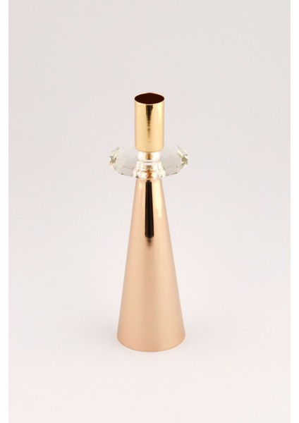 Şamdan, Kristal Taşlı, Gold Kaplama, Dekoratif Metal Mumluk, Şık ve Zarif Tasarım