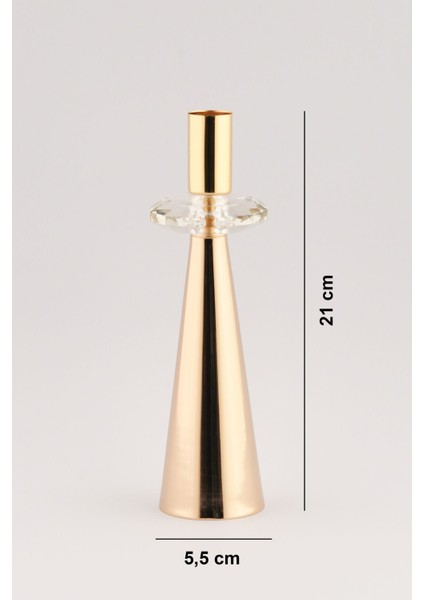 Şamdan, Kristal Taşlı, Gold Kaplama, Dekoratif Metal Mumluk, Şık ve Zarif Tasarım