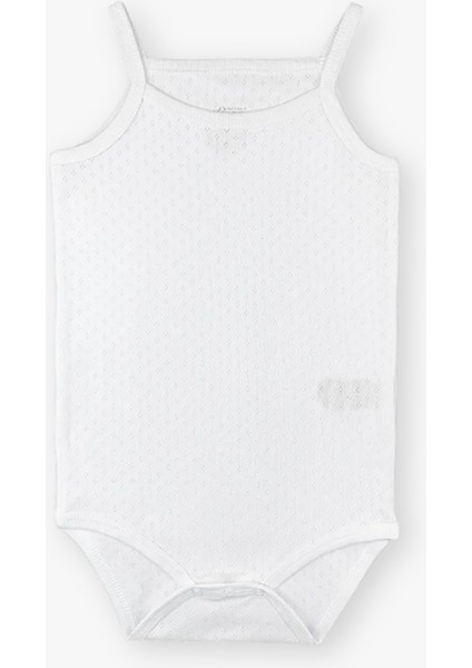 Yenidoğan - 5 Yaş Kare Yaka Pamuklu Ip Askılı Kız Bebek Jakarlı Çıtçıtlı Body 5'li LG-2047-5