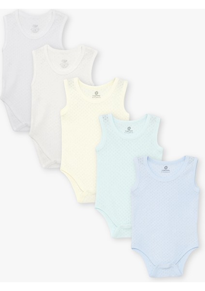 Yenidoğan - 5 Yaş Bisiklet Yaka Pamuklu Erkek Bebek Jakarlı Çıtçıtlı Body 5'li LG-2048-3
