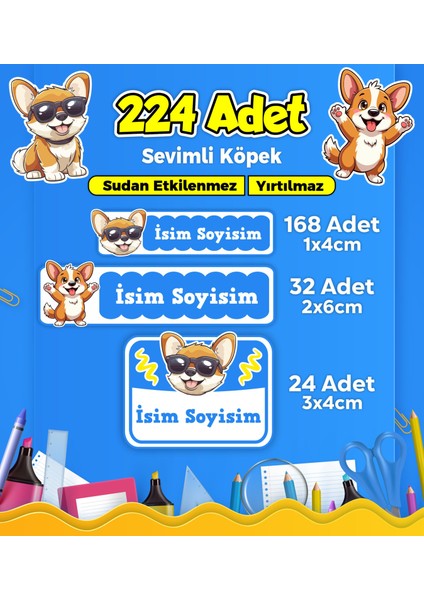 Sevimli Köpek Temalı Okul Kreş Kişiye Özel Isim Etiket Seti - Model 420