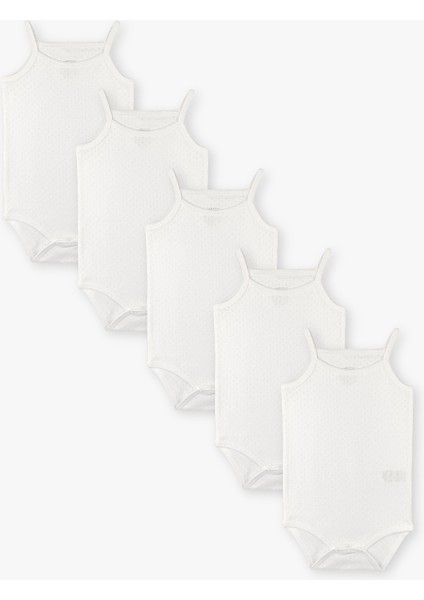 Yenidoğan - 5 Yaş Kare Yaka Pamuklu Ip Askılı Kız Bebek Jakarlı Çıtçıtlı Body 5'li LG-2047-6