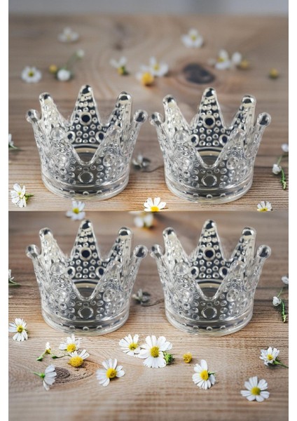 4'lü Şeffaf Kristal Mumluk ve Küllük Seti, Şık ve Parlak Dekorasyon Aksesuarları