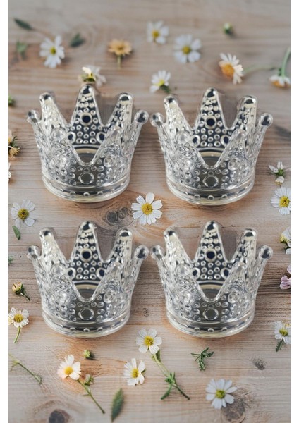 4'lü Şeffaf Kristal Mumluk ve Küllük Seti, Şık ve Parlak Dekorasyon Aksesuarları