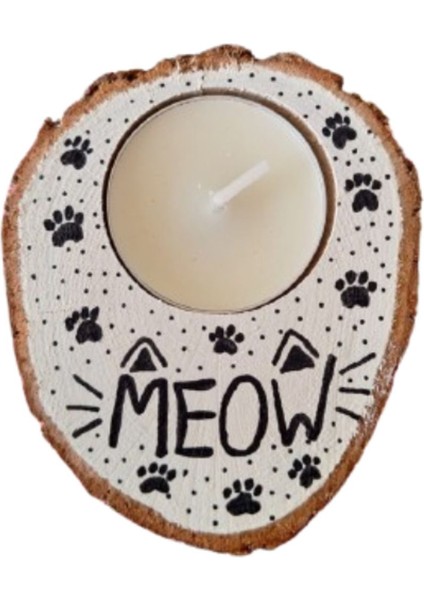 Renkli Kedi Temalı Kütük Tasarım Mumluk, Sevimli ve Şık Dekorasyon Parçası