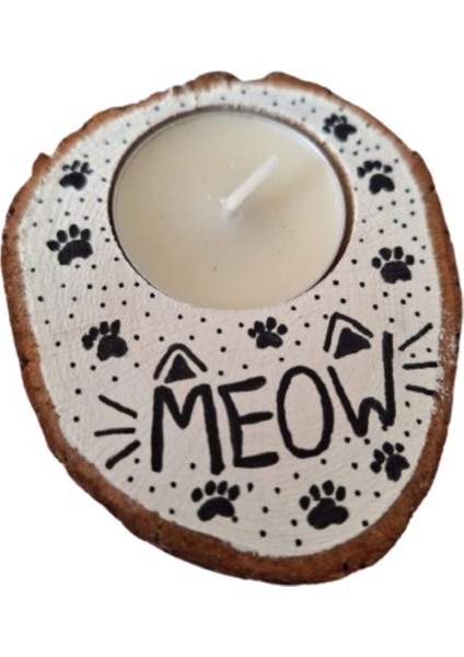 Renkli Kedi Temalı Kütük Tasarım Mumluk, Sevimli ve Şık Dekorasyon Parçası modelleri