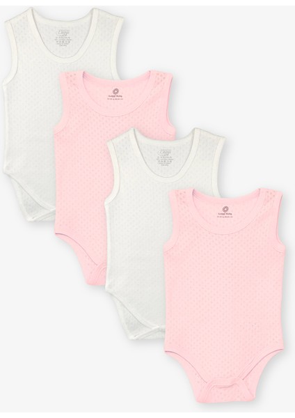 Yenidoğan - 5 Yaş Bisiklet Yaka Pamuklu Kız Bebek Jakarlı Çıtçıtlı Body 4'lü LG-2048-6