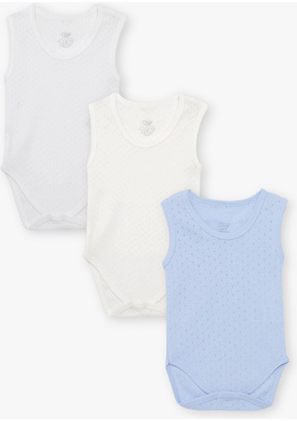 Yenidoğan - 5 Yaş Bisiklet Yaka Pamuklu Erkek Bebek Jakarlı Çıtçıtlı Body 3'lü LG-2048-2