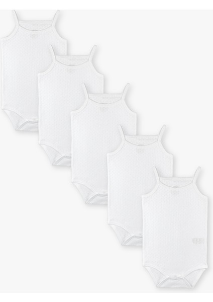 Yenidoğan - 5 Yaş Kare Yaka Pamuklu Ip Askılı Kız Bebek Jakarlı Çıtçıtlı Body 5'li LG-2047-5