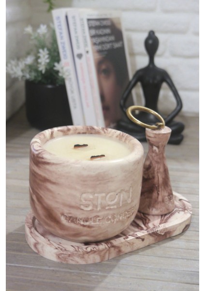 Kahve Beyaz Beton Mum Hediye Seti, Şık ve Zarif Dekorasyon Için Ideal