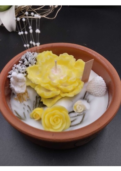 Sarı Gül Figürlü Soyawax Elyapımı Mum, Şık ve Doğal Dekor Ürünü