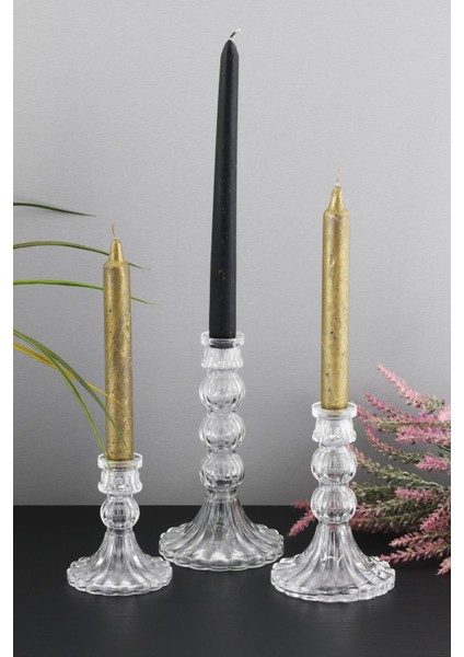 Şeffaf 3'lü Cam Şamdan Seti, Dekoratif ve Şık Mumlukler. fiyatları