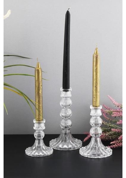 Şeffaf 3'lü Cam Şamdan Seti, Dekoratif ve Şık Mumlukler. fırsatları