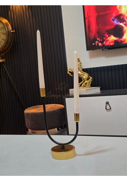 Altın ve Siyah Detaylı Dekoratif Metal U Model Şamdan, Şık ve Zarif Dekorasyon Parçası fiyatları