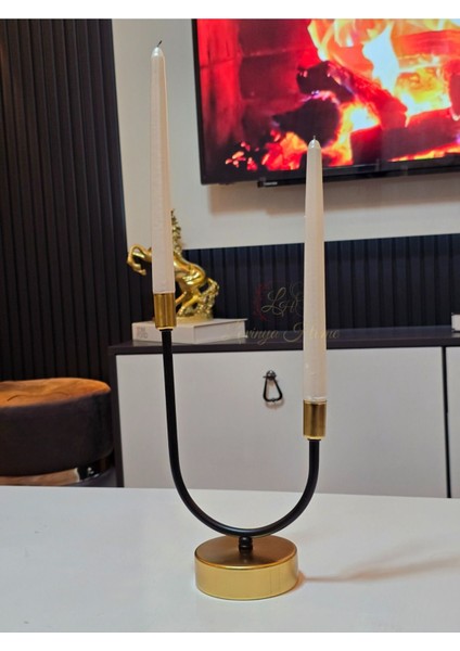 Altın ve Siyah Detaylı Dekoratif Metal U Model Şamdan, Şık ve Zarif Dekorasyon Parçası modelleri