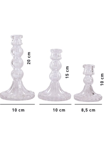 Şeffaf 3'lü Cam Şamdan Seti, Dekoratif ve Şık Mumlukler.