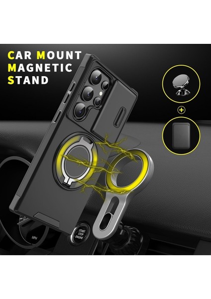 Samsung Galaxy A15 Uyumlu Kılıf Kamera Korumalı Sürgülü 360 Dönebilen Magsafe Stand Tank Kapak