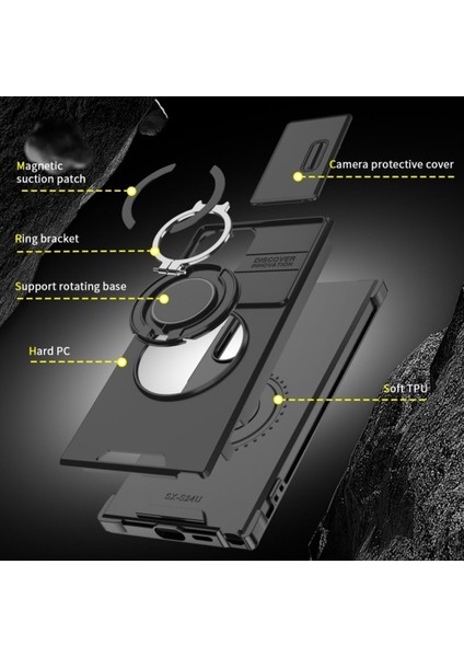 Samsung Galaxy A15 Uyumlu Kılıf Kamera Korumalı Sürgülü 360 Dönebilen Magsafe Stand Tank Kapak
