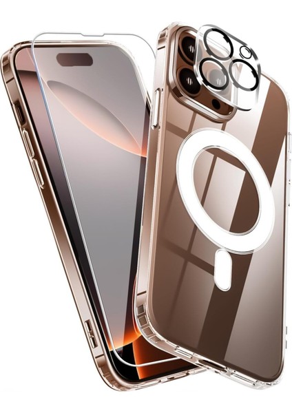 iPhone 15 Pro Max Uyumlu Kılıf Kamera Koruma Camı Ekran Koruyucu Şeffaf Magsafe Temperli Cam Koruma