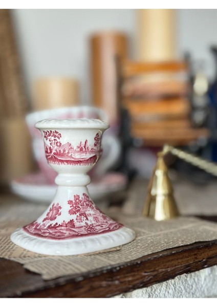 Kırmızı Porselen Antika Şamdan, Zarif ve Şık Dekoratif Mumluk fiyatları