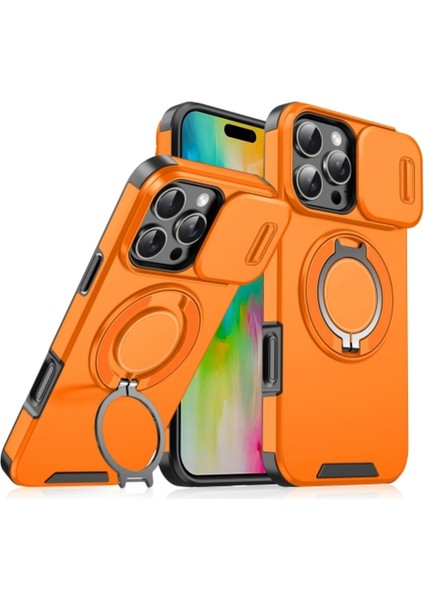 iPhone 16 Pro Uyumlu Kılıf Kamera Korumalı Sürgülü 360 Dönebilen Magsafe Stand Renkli Tank Kapak