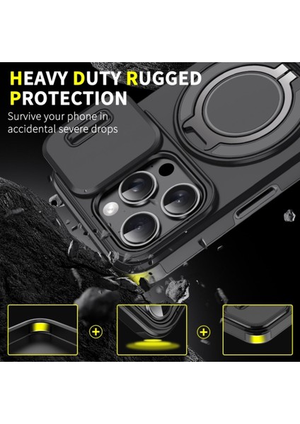 iPhone 16 Pro Uyumlu Kılıf Kamera Korumalı Sürgülü 360 Dönebilen Magsafe Stand Renkli Tank Kapak fiyatları