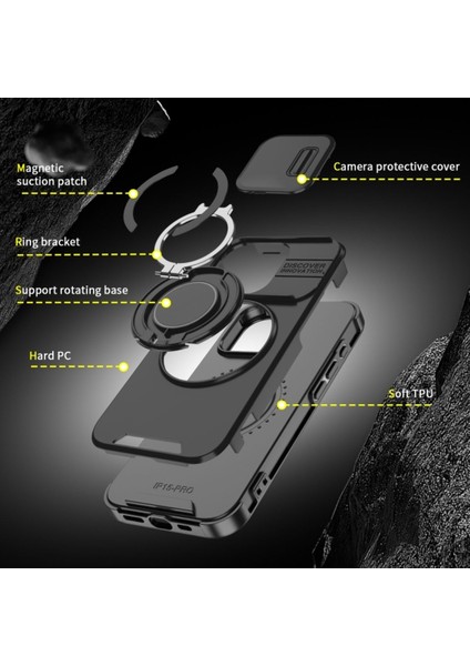 iPhone 16 Pro Uyumlu Kılıf Kamera Korumalı Sürgülü 360 Dönebilen Magsafe Stand Renkli Tank Kapak fırsatları