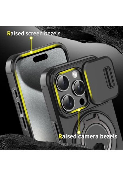 iPhone 16 Pro Uyumlu Kılıf Kamera Korumalı Sürgülü 360 Dönebilen Magsafe Stand Renkli Tank Kapak indirimleri