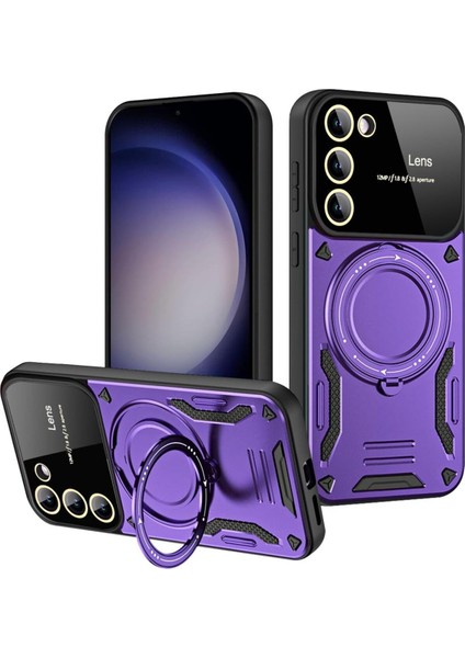 Samsung Galaxy S23 Plus Uyumlu Kılıf Magsafe Standlı Kamera Lens Korumalı Dayanklı Renkli Tank Kapak