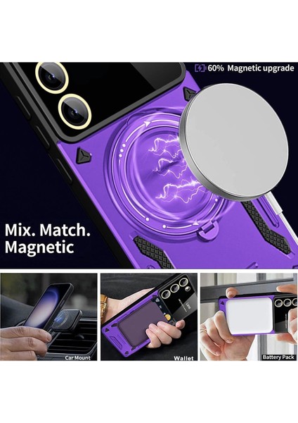 Samsung Galaxy S23 Plus Uyumlu Kılıf Magsafe Standlı Kamera Lens Korumalı Dayanklı Renkli Tank Kapak