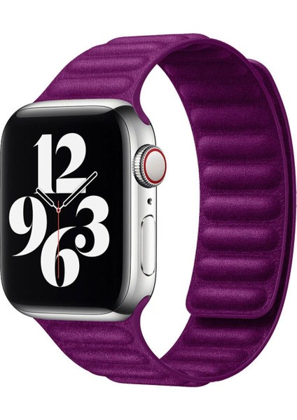 Apple Watch 9 8 7 6 5 4 3 2 1 Se 42MM/44MM/45MM/49MM Uyumlu Kordon Mıknatıslı Magnetli Deri Kordon