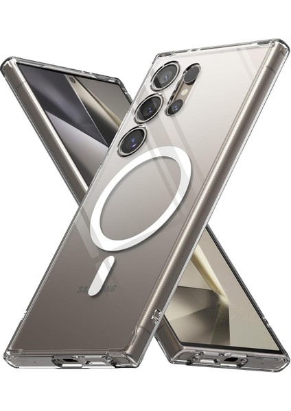 Samsung Galaxy S24 Ultra Uyumlu Kılıf Kamera Çıkıntılı Şeffaf Magsafe Kablosuz Şarj Destekli Kapak