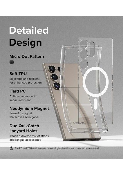 Samsung Galaxy S24 Ultra Uyumlu Kılıf Kamera Çıkıntılı Şeffaf Magsafe Kablosuz Şarj Destekli Kapak