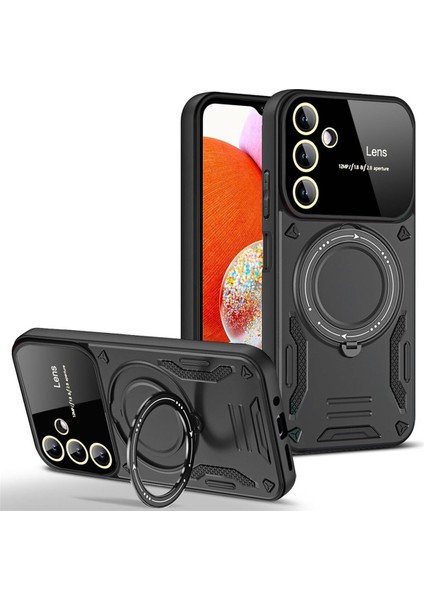 Samsung Galaxy A14 Uyumlu Kılıf Magsafe Standlı Kamera Lens Korumalı Dayanıklı Renkli Tank Kapak