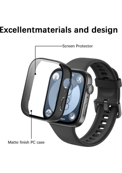 Huawei Watch Fit 3 Uyumlu Kılıf Ekran ve Kasa Koruyucu Siyah Kasa Koruma Çerçeve Guard 360 Koruma modelleri
