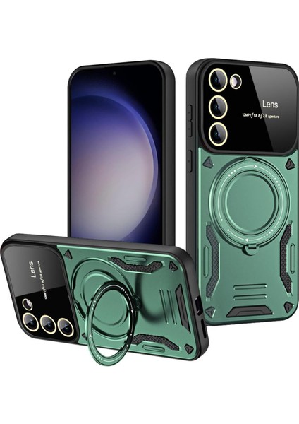 Samsung Galaxy S23 Fe Uyumlu Kılıf Magsafe Standlı Kamera Lens Korumalı Dayanıklı Renkli Tank Kapak