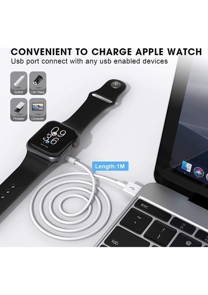Apple Watch 9 8 7 6 5 4 3 2 1 Uyumlu Şarj Cihazı Manyetik Şarj Kablosu USB Kablo Şarj Aleti
