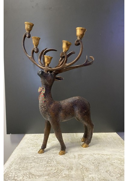 Kahverengi 5'li Yılbaşı Geyik Şamdan Seti, Sıcak ve Şık Dekorasyon Parçası fiyatları